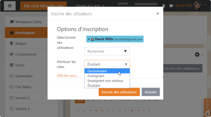 Options d'inscription à Moodle