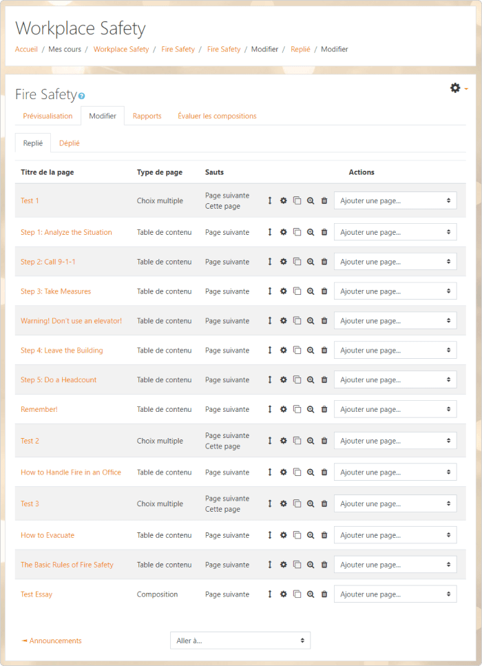 La structure d'un cours type pour Moodle