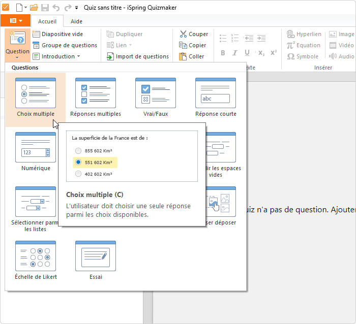 Interface d’iSpring QuizMaker Interface d’iSpring QuizMaker