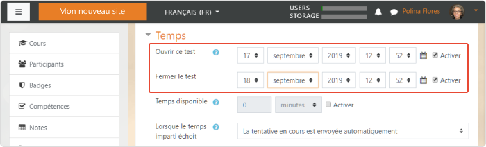Gestion du temps dans Moodle Gestion du temps dans Moodle