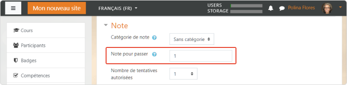 Note de passage d’un quiz Moodle Note de passage d’un quiz Moodle