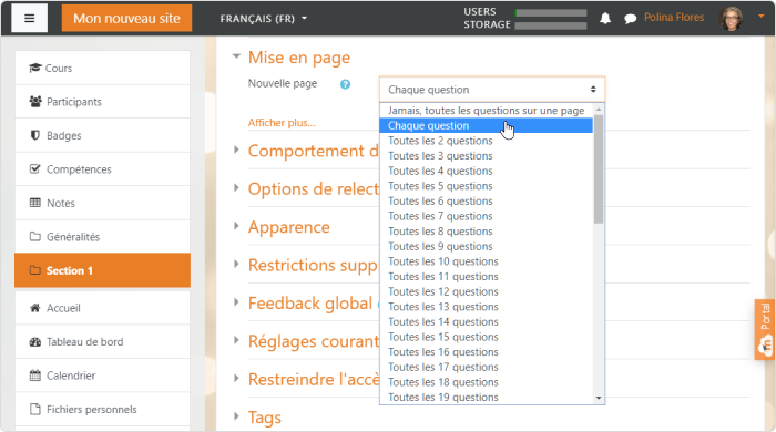 Mise en page d’un quiz Moodle