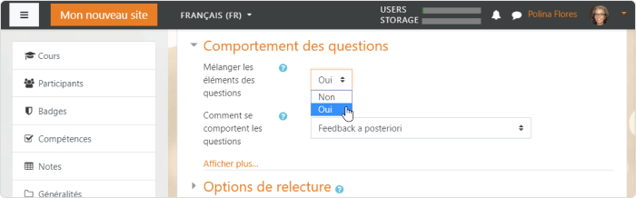 Comportement des questions dans un quiz Moodle