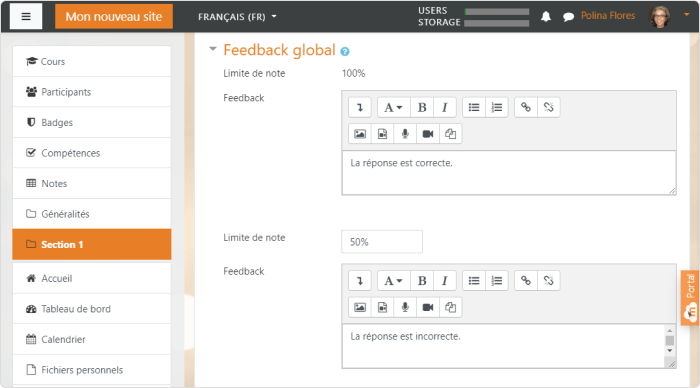 Feedback global d’un quiz Moodle