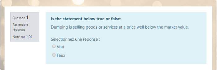 Une question Vrai/Faux dans Moodle Une question Vrai/Faux dans Moodle
