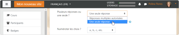 Une question à choix Multiple dans Moodle