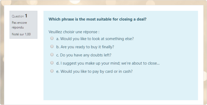 Une question à choix Multiple dans Moodle Une question à choix Multiple dans Moodle