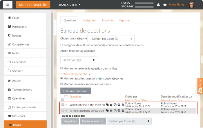 Paramètres de la banque de questions de Moodle Paramètres de la banque de questions de Moodle