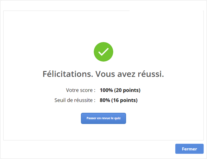 Le dernier slide d’un quiz réalisé dans iSpring QuizMaker