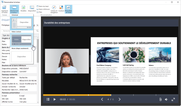 Personnalisation du lecteur vidéo Personnalisation du lecteur vidéo
