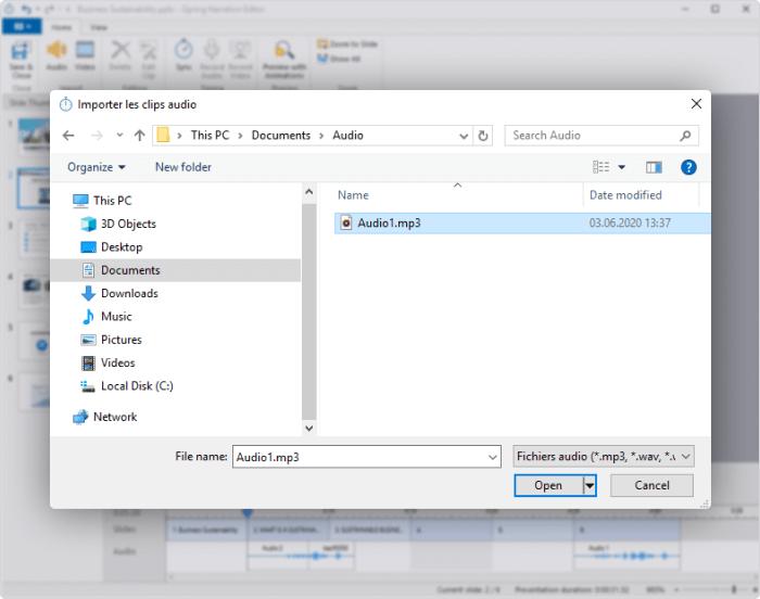 Importation de fichiers audio avec iSpring Suite