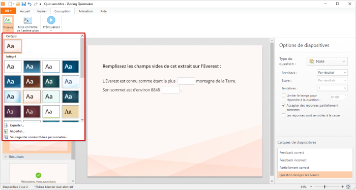 Configurer le design des quiz dans iSpring QuizMaker Configurer le design des quiz dans iSpring QuizMaker