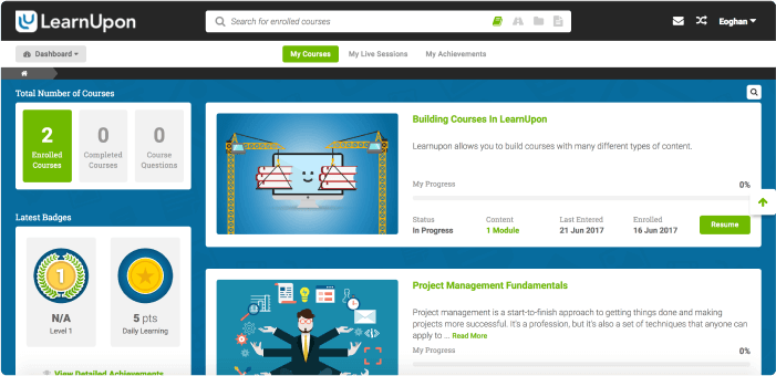 Interface de la plateforme LMS de LearnUpon Interface de la plateforme LMS de LearnUpon