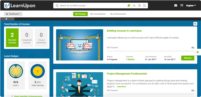  Interface de la plateforme LMS de LearnUpon