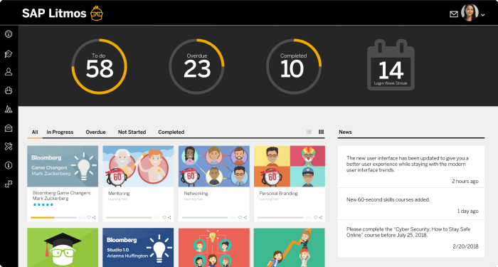 Interface de la plateforme LMS de Litmos Interface de la plateforme LMS de Litmos