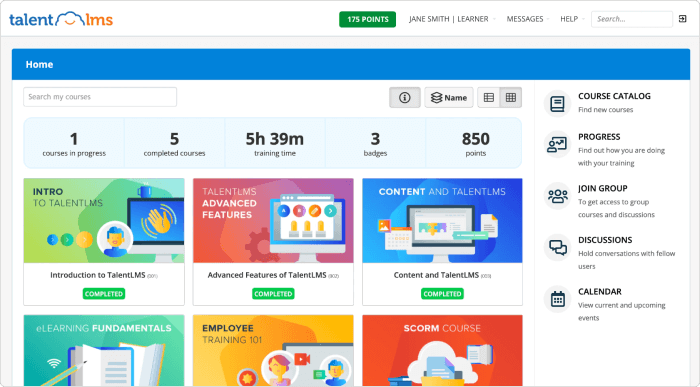 Interface de la plateforme LMS de TalentLMS Interface de la plateforme LMS de TalentLMS