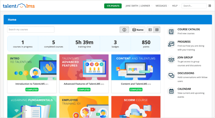 Interface de la plateforme LMS de TalentLMS