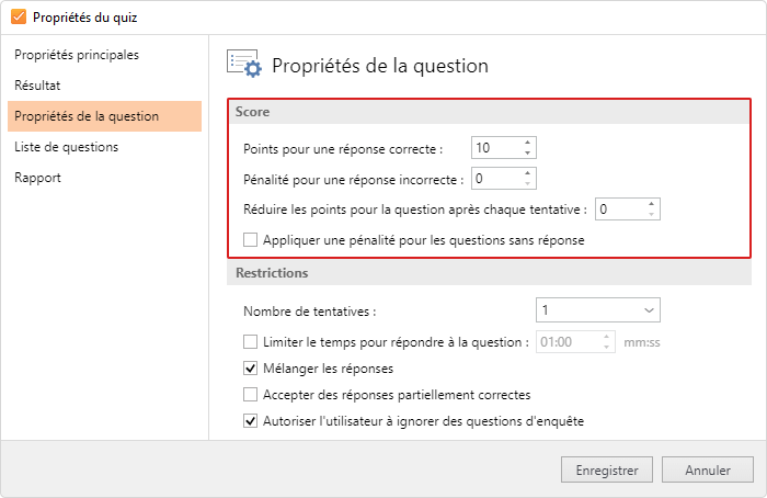 Définir le même nombre de point pour chaque question du quiz