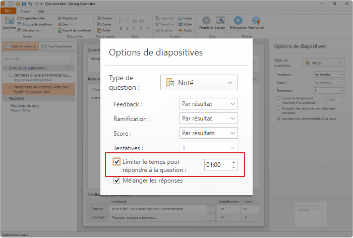 Fixer des limites de temps personnalisées pour les questions des quiz