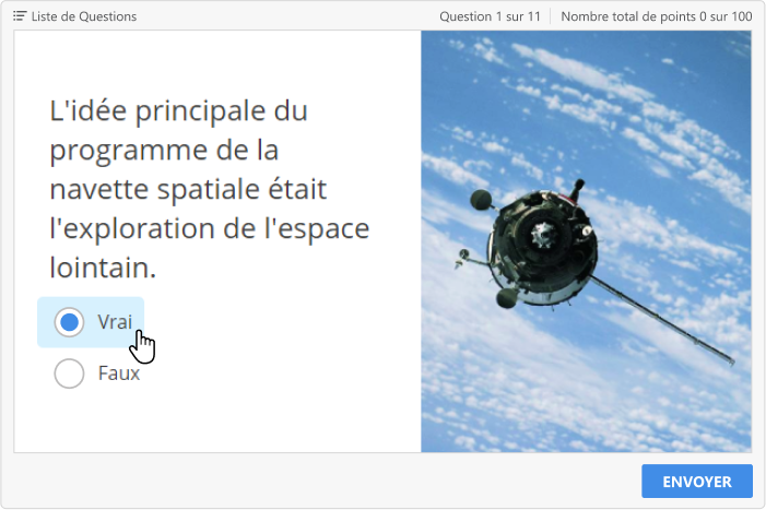 Exemple de question de Vrai/Faux