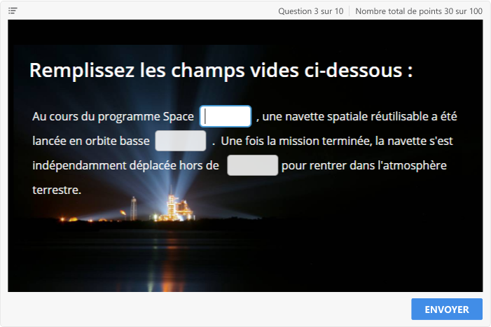 Exemple de question de Remplir les espaces vides