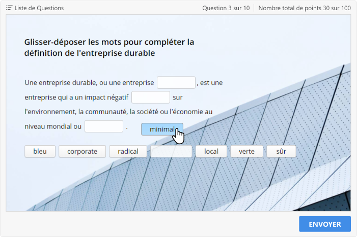 Exemple de question de Faites glisser les mots Exemple de question de Faites glisser les mots