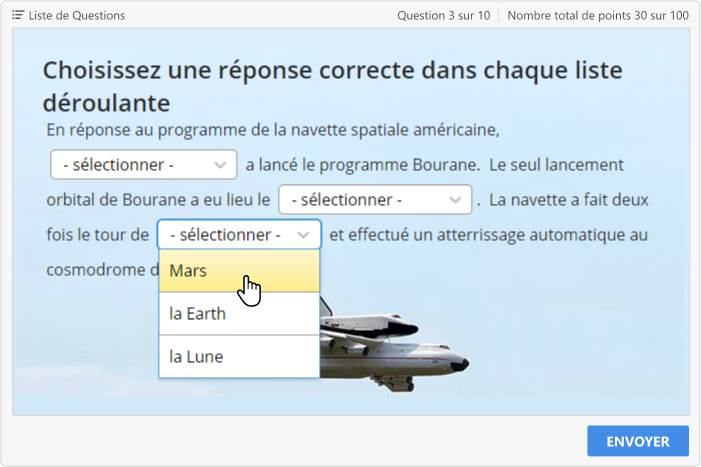 Exemple de question de Sélectionner parmi les listes Exemple de question de Sélectionner parmi les listes