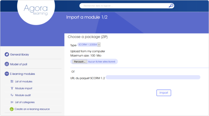 Interface de la plateforme LMS de Agora Learning Infinity Interface de la plateforme LMS de Agora Learning Infinity
