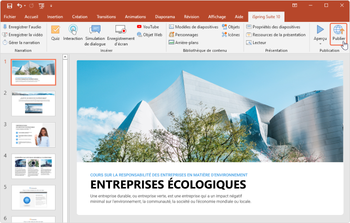 Bouton de publication d'iSpring Suite Bouton de publication d'iSpring Suite