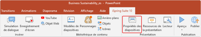 Propriétés des diapositives Propriétés des diapositives