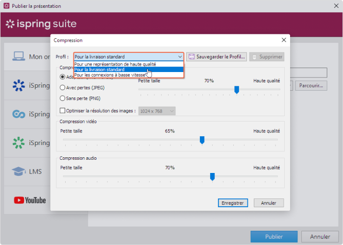 Options qualité d’iSpring Suite Options qualité d’iSpring Suite