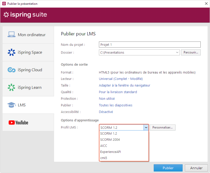 Publication au format SCORM Publication au format SCORM