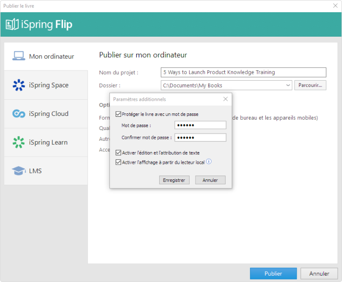 Paramètres supplémentaires de la iSpring Suite Exporter le PDF vers SCORM