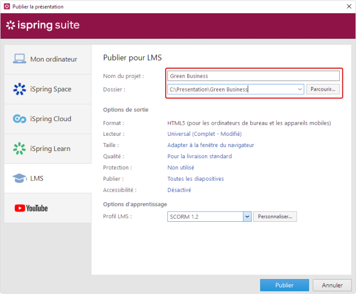 Options de publication d’iSpring Options de publication d’iSpring
