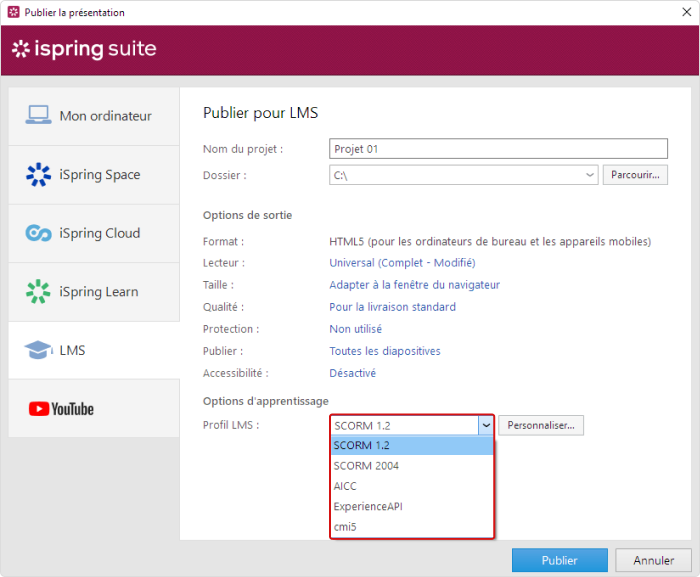 Définir le profil LMS Définir le profil LMS
