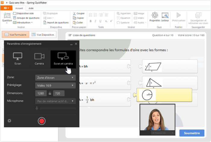 Paramètres d'enregistrement d’iSpring Suite