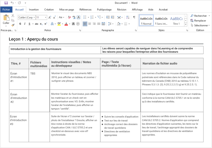 Exemple de storyboard Word