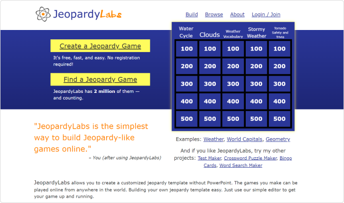 JeopardyLabs est un outil pédagogique pour la gamification.
