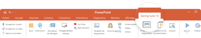  Barre d'outils iSpring Suite