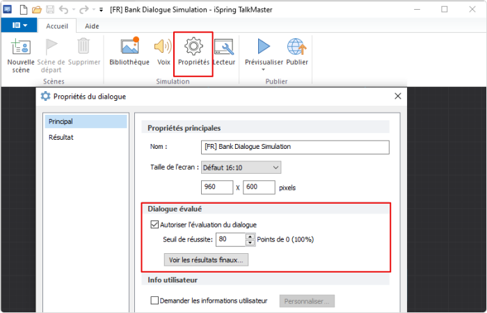 Permettre l'évaluation de la simulation