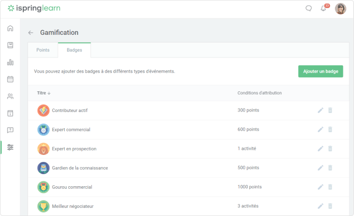 Gamification dans iSpring Learn