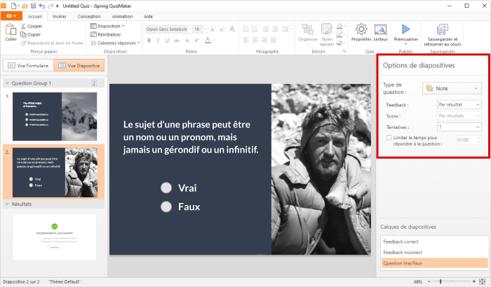 Options des diapositives Options des diapositives
