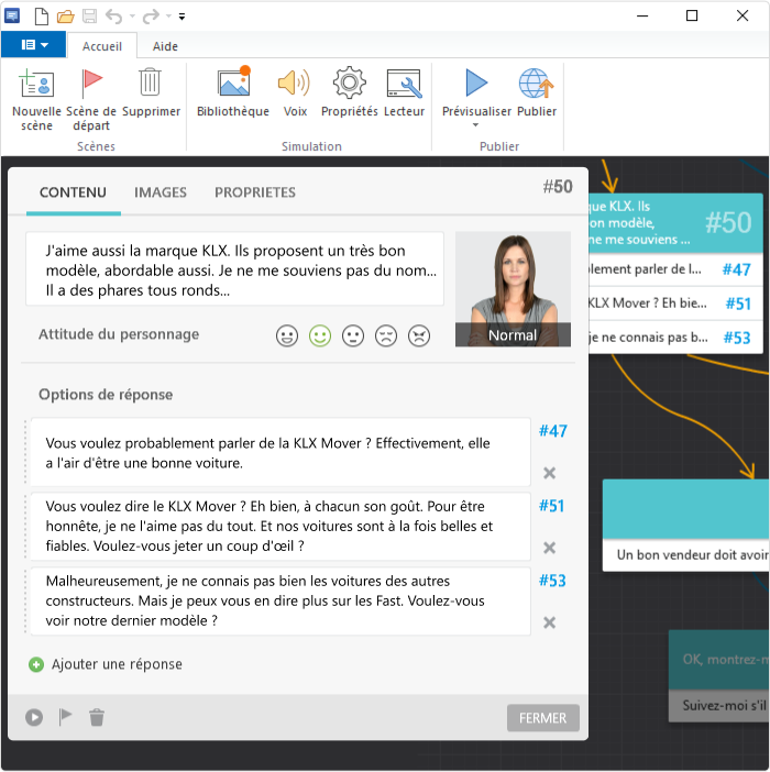 Interface de simulation de dialogue dans iSpring Suite Interface de simulation de dialogue dans iSpring Suite
