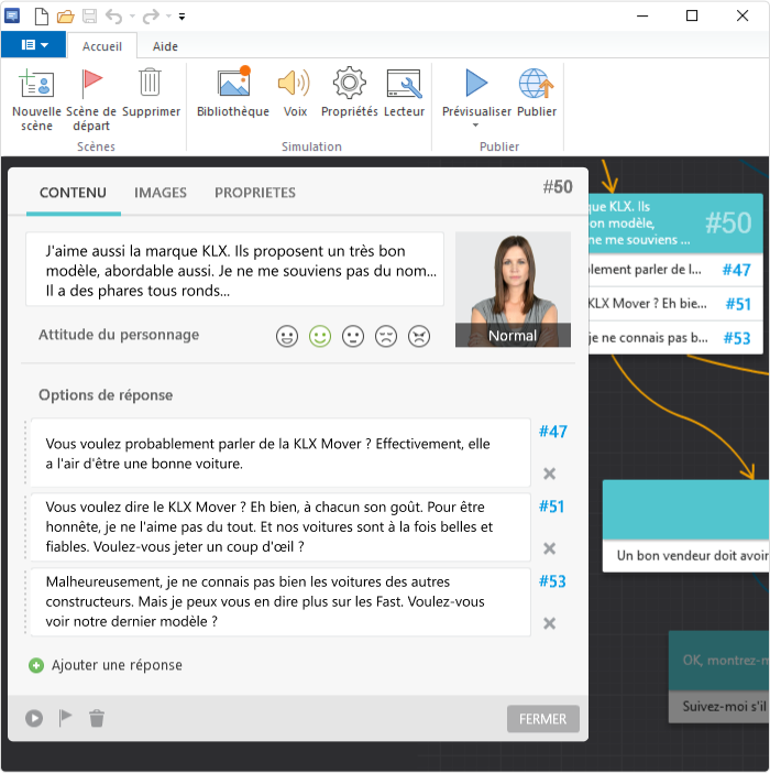 Interface de simulation de dialogue dans iSpring Suite