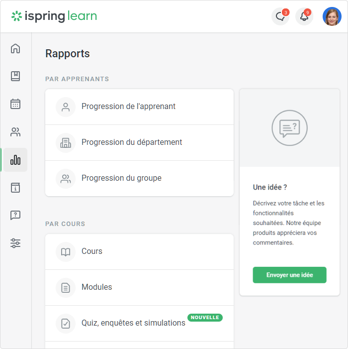 iSpring Learn Gérer ses rapports avec iSpring Learn