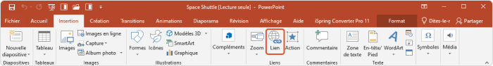 Le bouton lien hypertexte dans la barre d'outils de PowerPoint