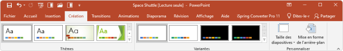 L'onglet Conception de la barre d'outils de PowerPoint 