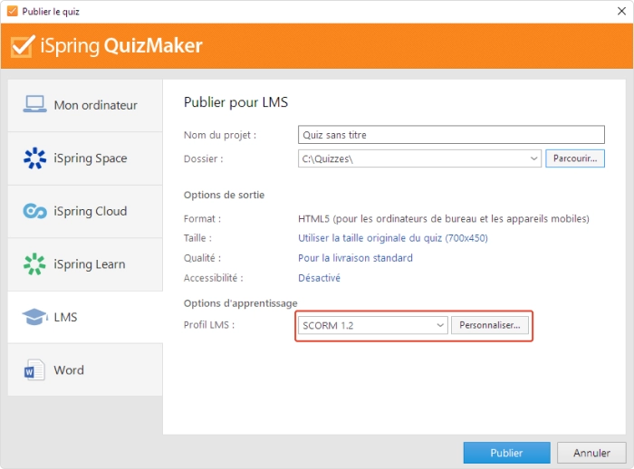 Publication de questionnaire QVT Publication de questionnaire QVT avec iSpring QuizMaker