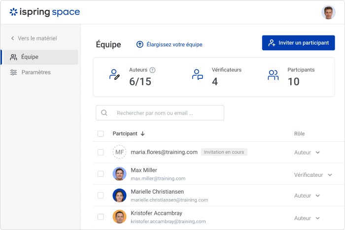 Gérer une équipe Gérer une équipe dans iSpring Space