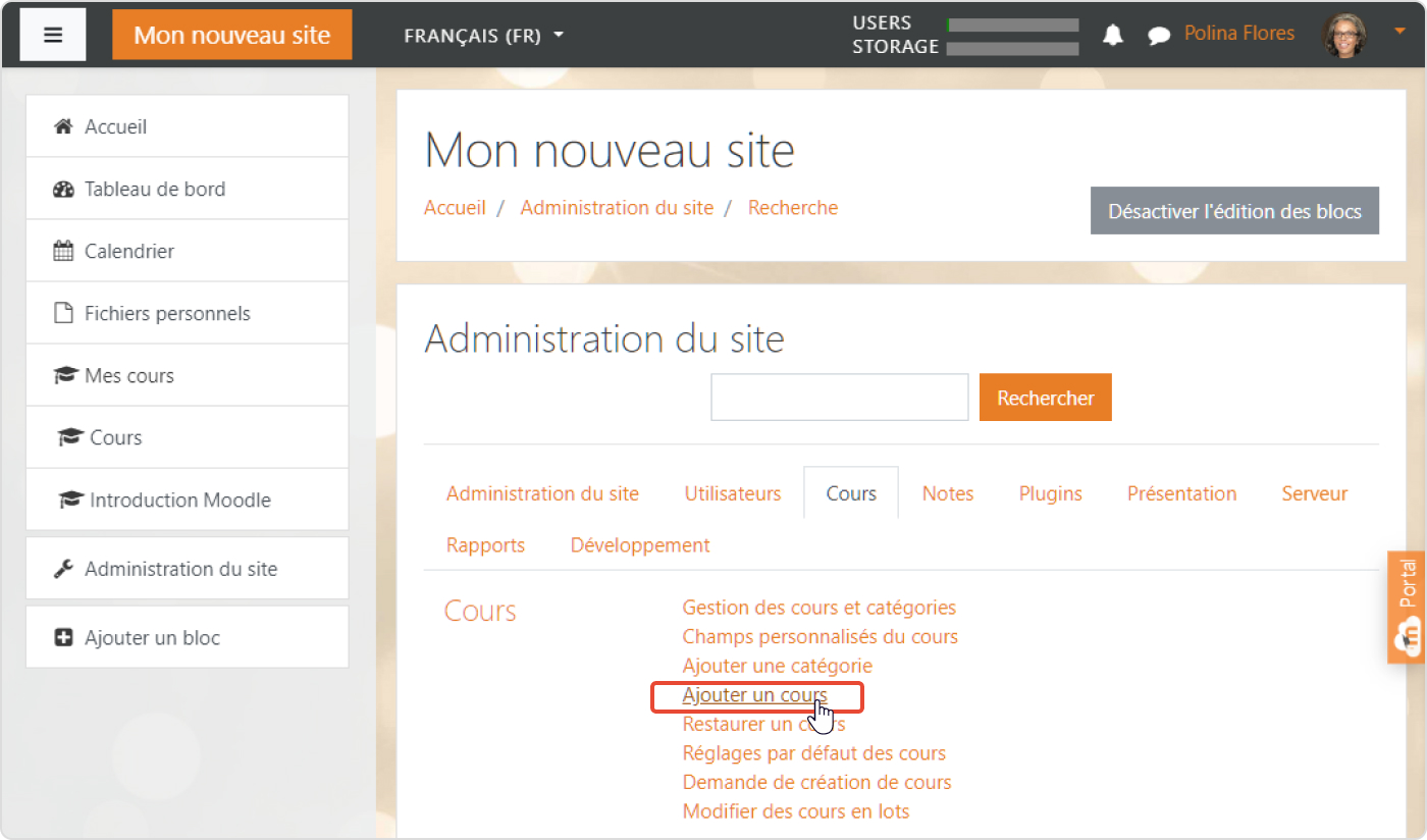 Créer un nouveau cours dans Moodle